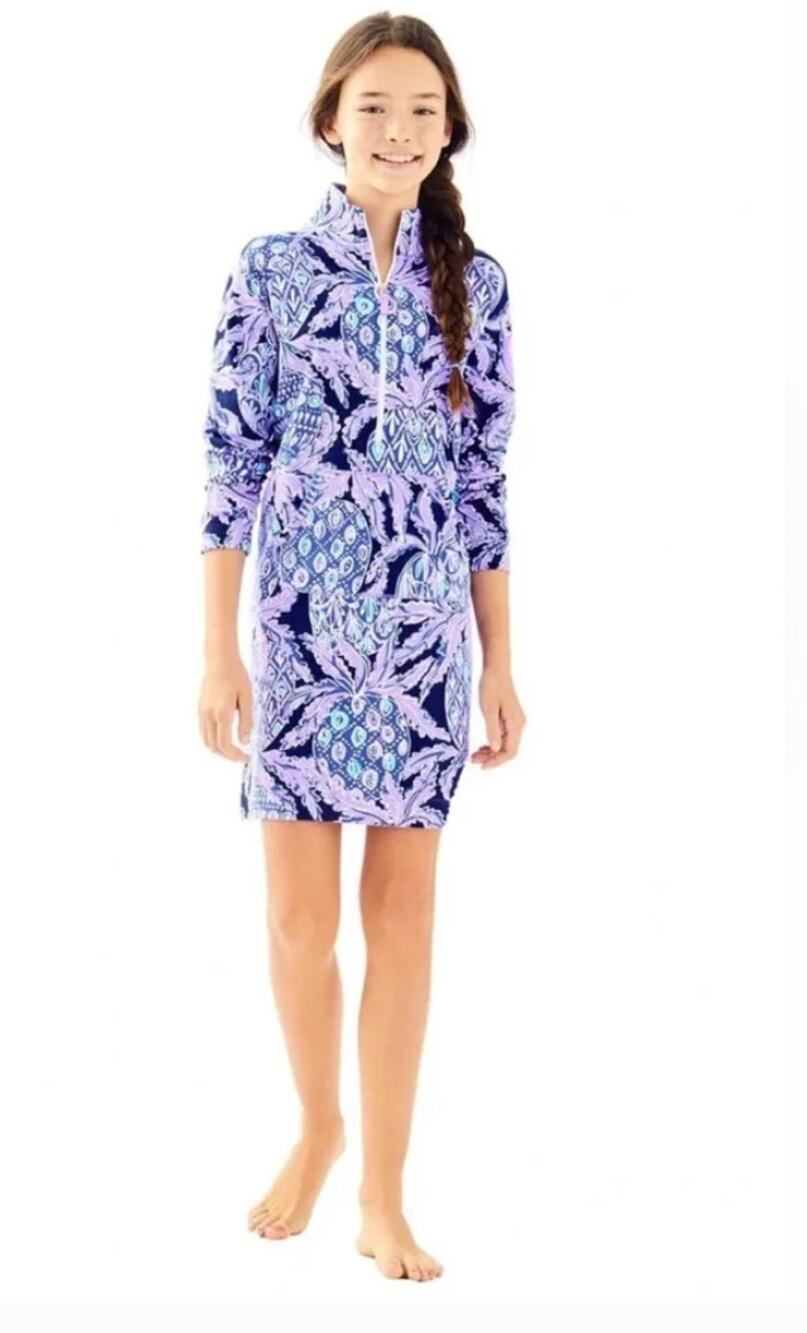 Lilly Pulitzer Girls Mini Skipper Dress Popover Quarter Zip SPF in Lilac szM 6/7